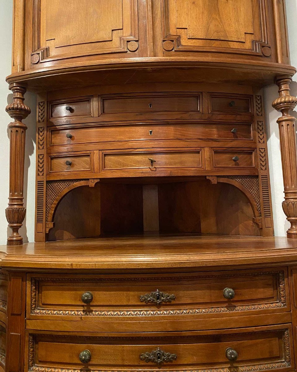 Louis XVI Style Curved Walnut Corner Cabinet-photo-4