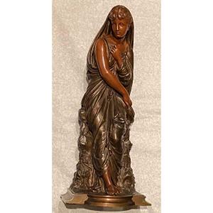 Bronze Sculpture Young Woman Draped On A Rock Signed Maclean