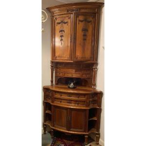 Louis XVI Style Curved Walnut Corner Cabinet