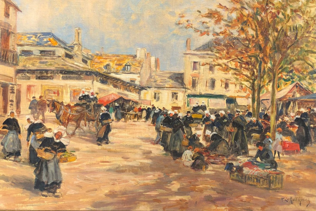 Market Day In Front Of The Old Halls Of Concarneau By Fernand Le Gout-gérard - Brittany