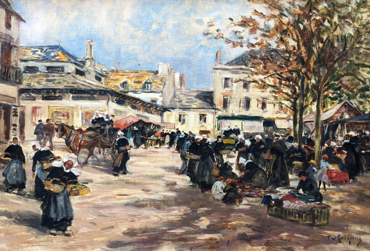 Market Day In Front Of The Old Halls Of Concarneau By Fernand Le Gout-gérard - Brittany