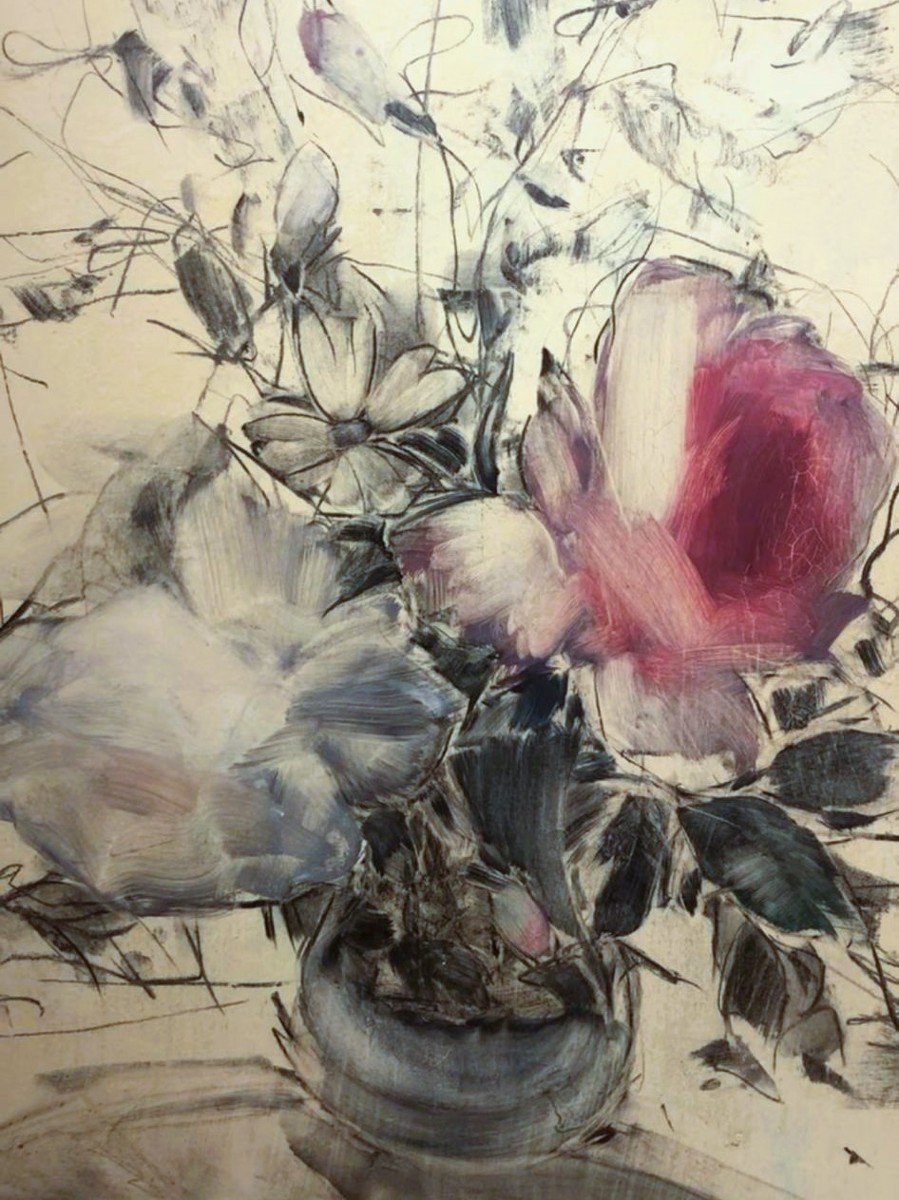 Roses, Oil On Panel By André Petroff (1894-1975)-photo-2