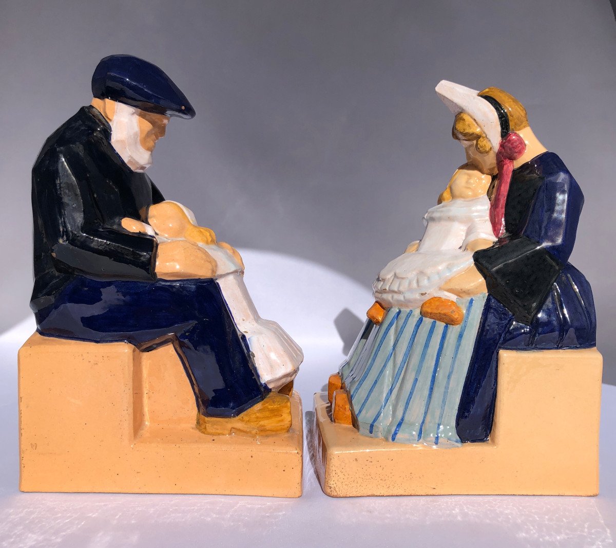 Bookends For Grandparents By émile Just Bachelet - Manufacture Henriot - Brittany-photo-3