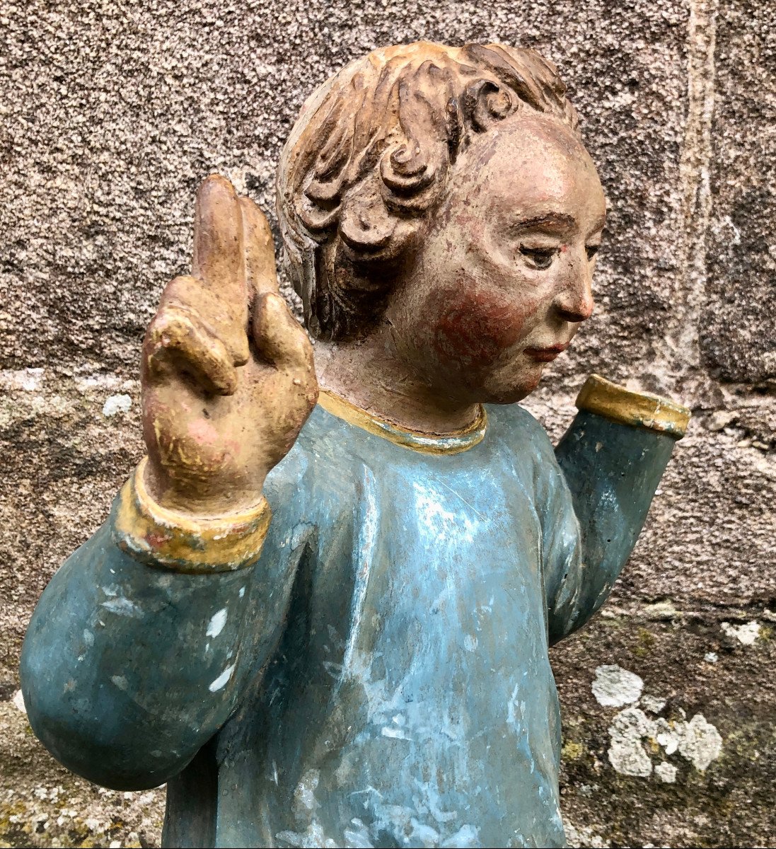 Polychrome Wooden Cherub, Late 17th Century-photo-4