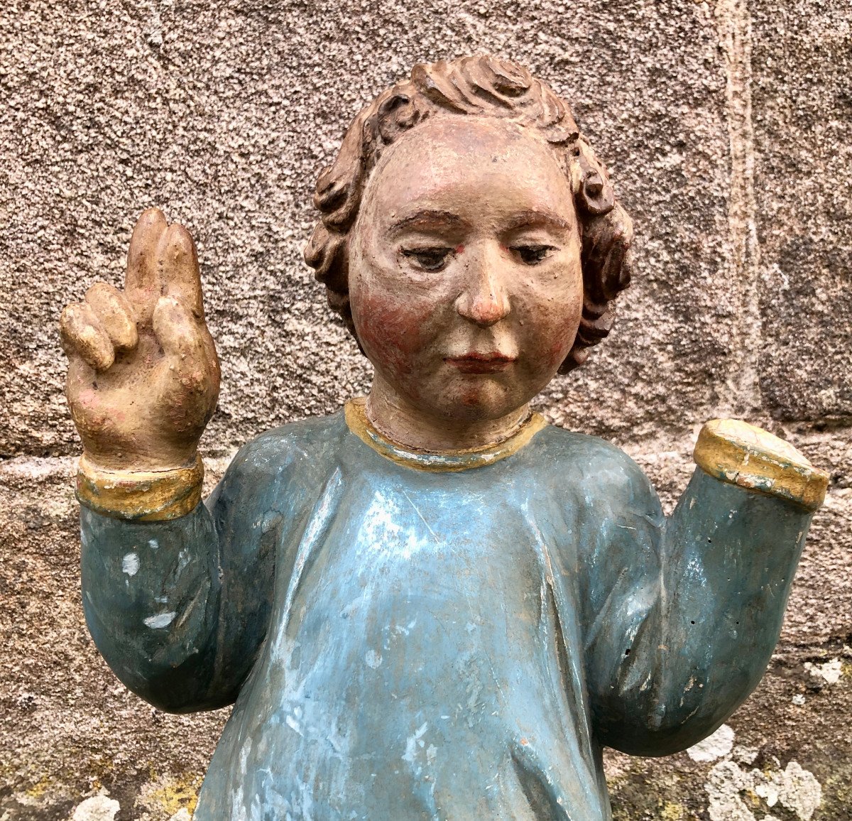 Polychrome Wooden Cherub, Late 17th Century-photo-1