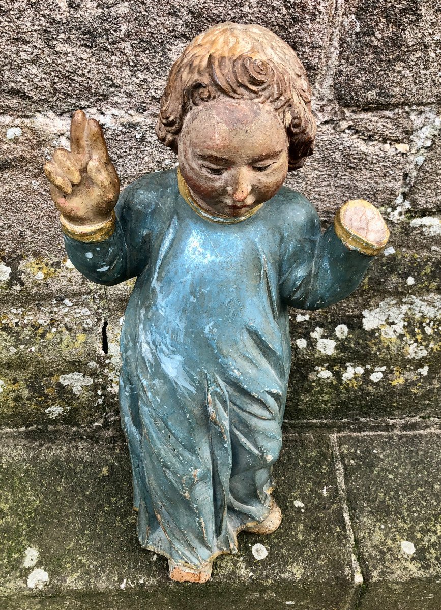 Polychrome Wooden Cherub, Late 17th Century-photo-2