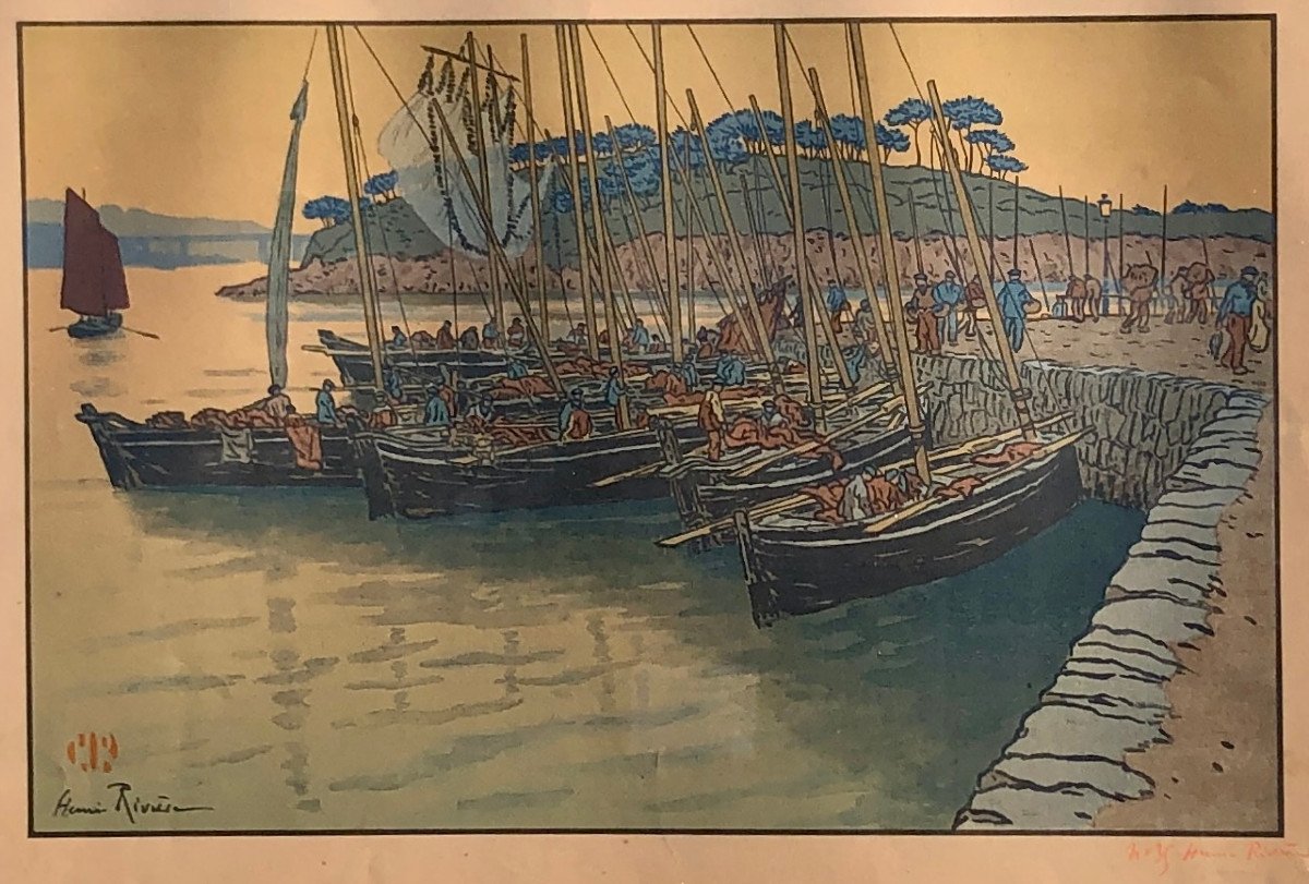 Arrivée Des Bateaux à Tréboul Par Henri Rivière - Numérotée Et Contresignée Par l'Artiste