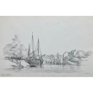 Drawing Of The Port Of Saint-goustan By Jules Noël - Brittany
