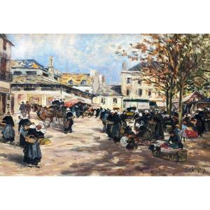 Jour De Marché Devant Les Anciennes Halles De Concarneau Par Fernand Le Gout-gérard - Bretagne