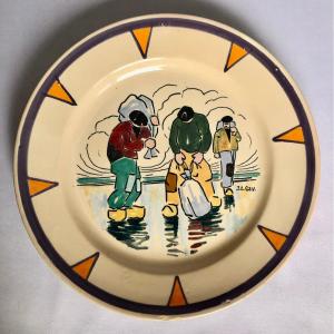 Plate With Decoration Of Three Sailors By Jim Sévellec - Henriot - Brittany