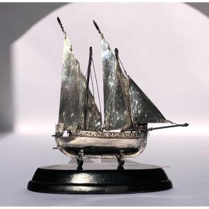 Maquette De Bateau En Argent, Travail Français XIXe