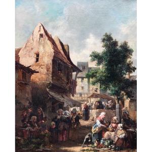 Scène De Marché En Cornouaille De Auguste-aristide-fernand Constantin, Bretagne