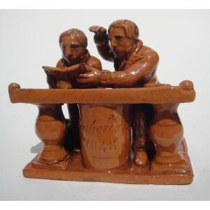 Inkwell: The Student And His Master - Manufacture De La Sarthe - 1848