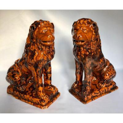 Pair Of Lions XVIIIth - Manufacture De Nevers