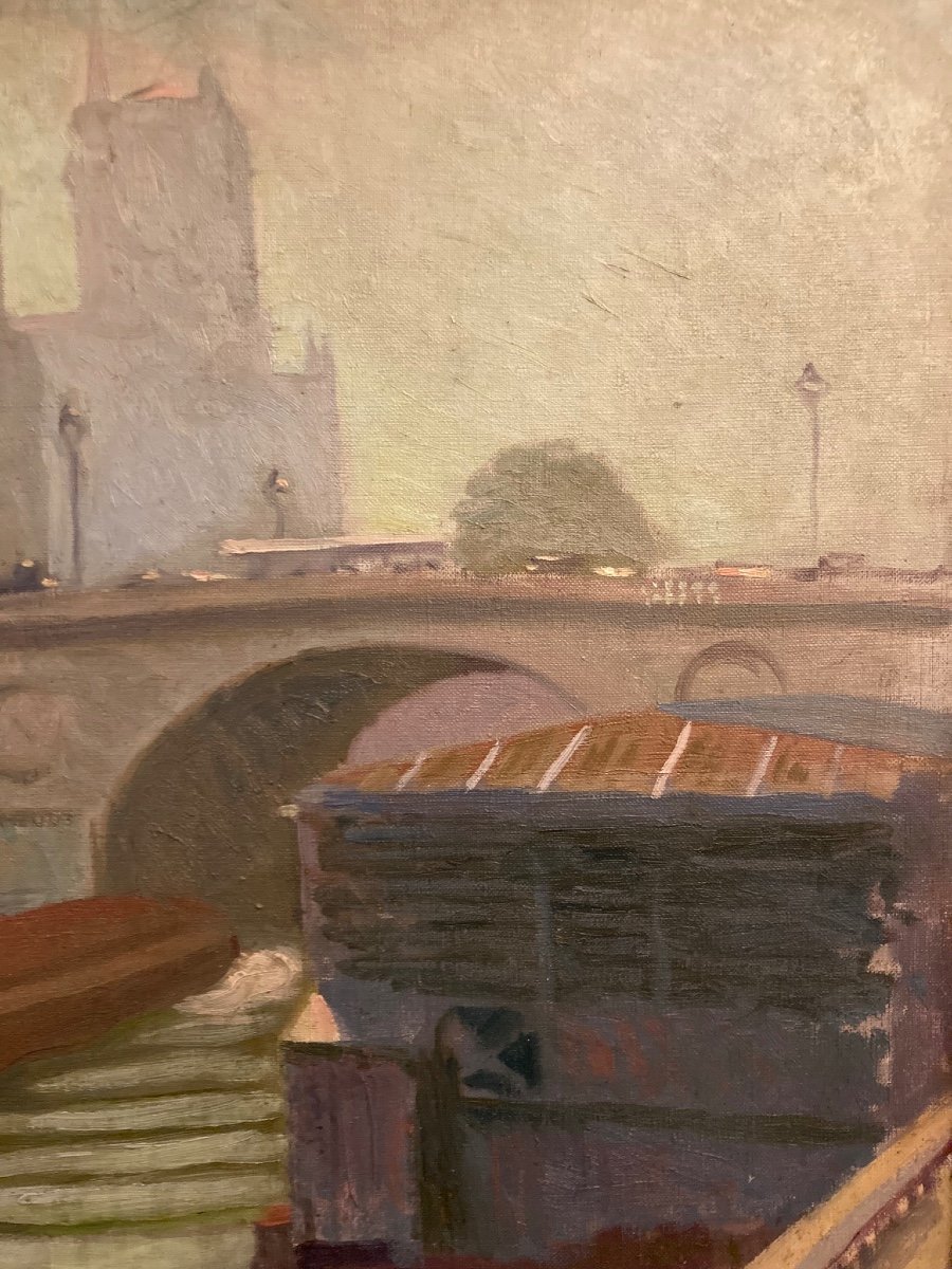 Oil On Canvas View Of Paris -photo-2