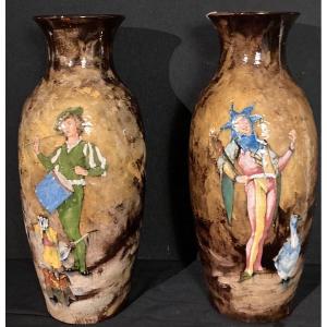 Paire De Grands Vases De François Laurin à Bourg- La- Reine