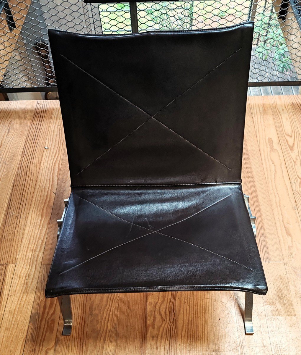 Pair Of Vintage Pk22 Brown Leather Armchairs By Poul Kjærholm For Fritz Hansen Denmark 1980/-photo-2