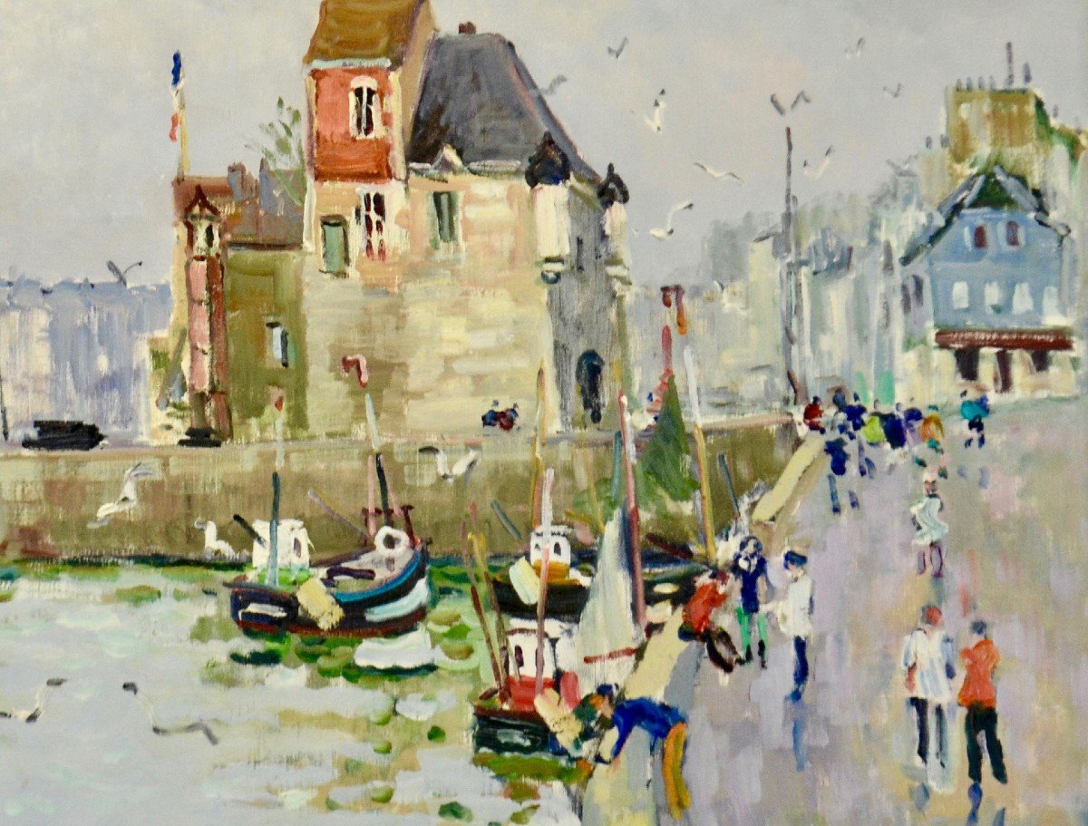 Jacques Bouyssou “the Lieutenancy Of The Port Of Honfleur” Oil On Canvas 20th Century-photo-2