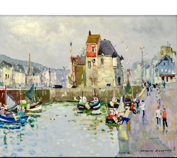 Jacques Bouyssou “the Lieutenancy Of The Port Of Honfleur” Oil On Canvas 20th Century-photo-4