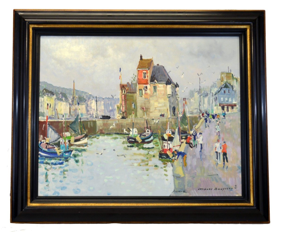 Jacques Bouyssou “the Lieutenancy Of The Port Of Honfleur” Oil On Canvas 20th Century