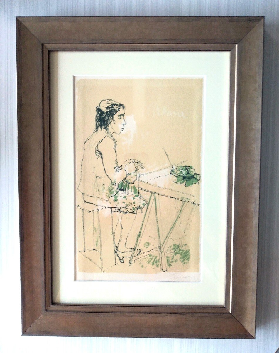 Jean Jansem Original Pencil And Pastel Drawing On Paper Of A Woman In A Restaurant Titled-photo-4