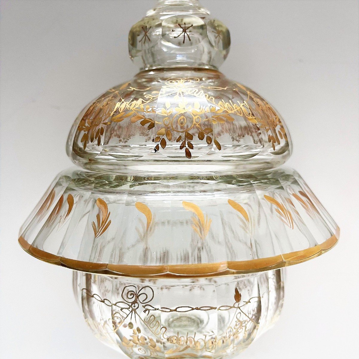 Candy Dish Drageoir Ginger Bowl In Crystal Hand Painted Gold Motifs Mid-19th Century -photo-6