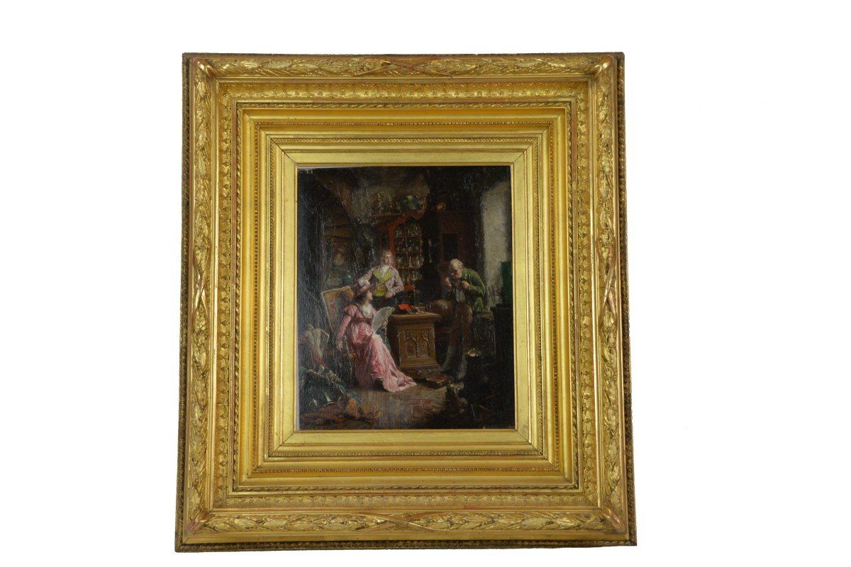 Van Den Kerckhove Jan 1822-1881 At The Antique Dealer 1876 Oil On Panel-photo-1