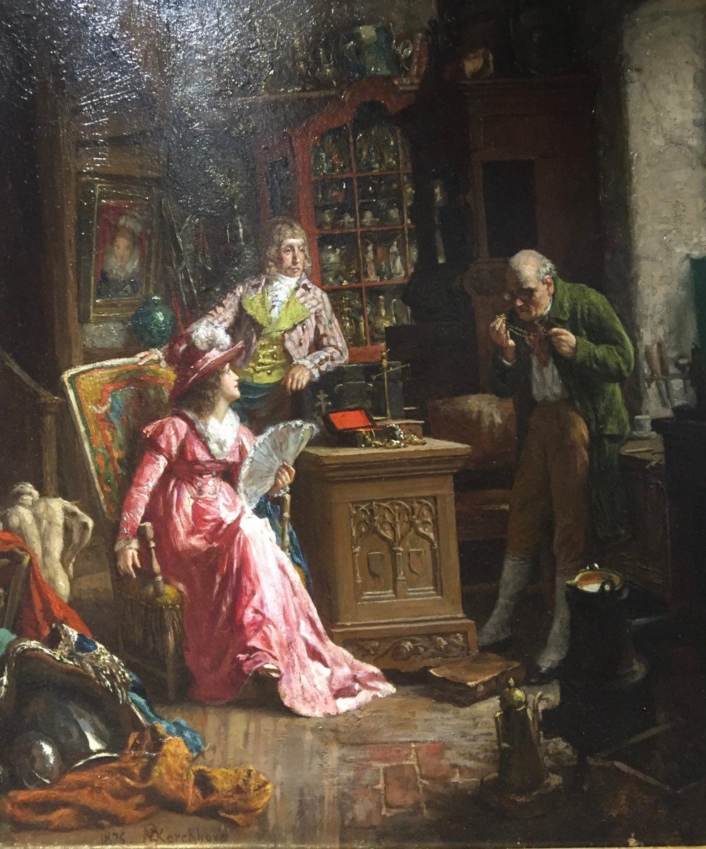 Van Den Kerckhove Jan 1822-1881 At The Antique Dealer 1876 Oil On Panel