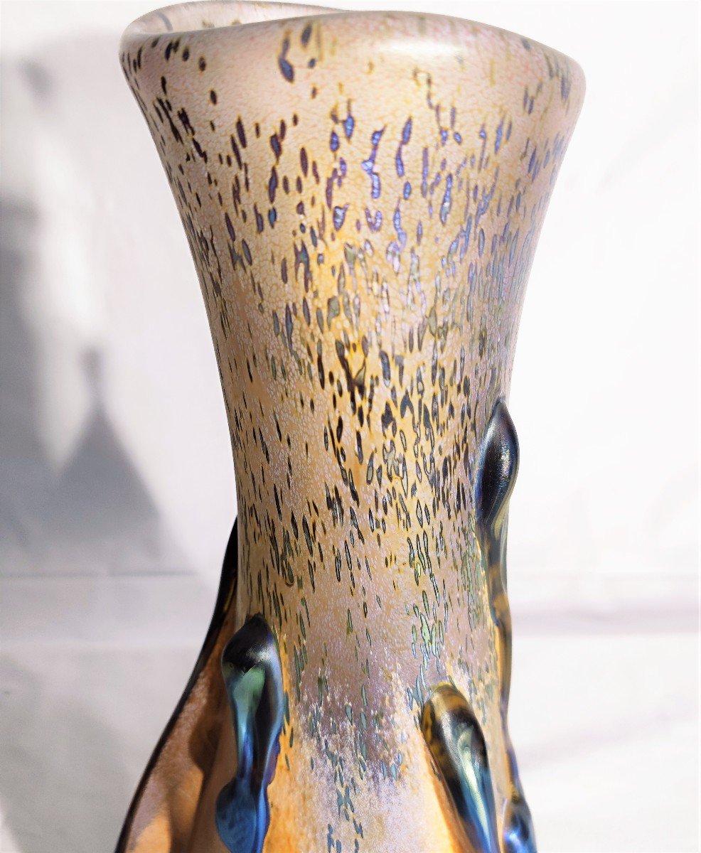 Long Neck Onion Vase, Signed By Michele Luzoro In Biot, 1990.-photo-3