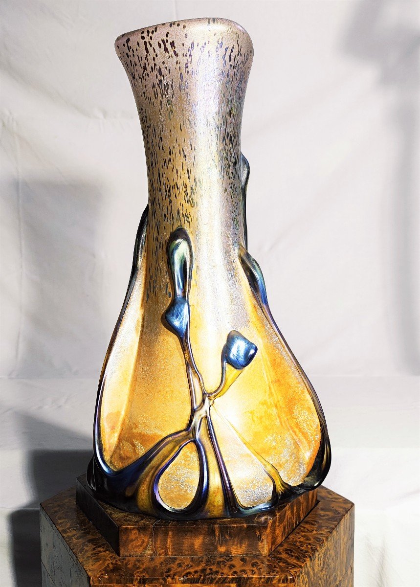 Long Neck Onion Vase, Signed By Michele Luzoro In Biot, 1990.