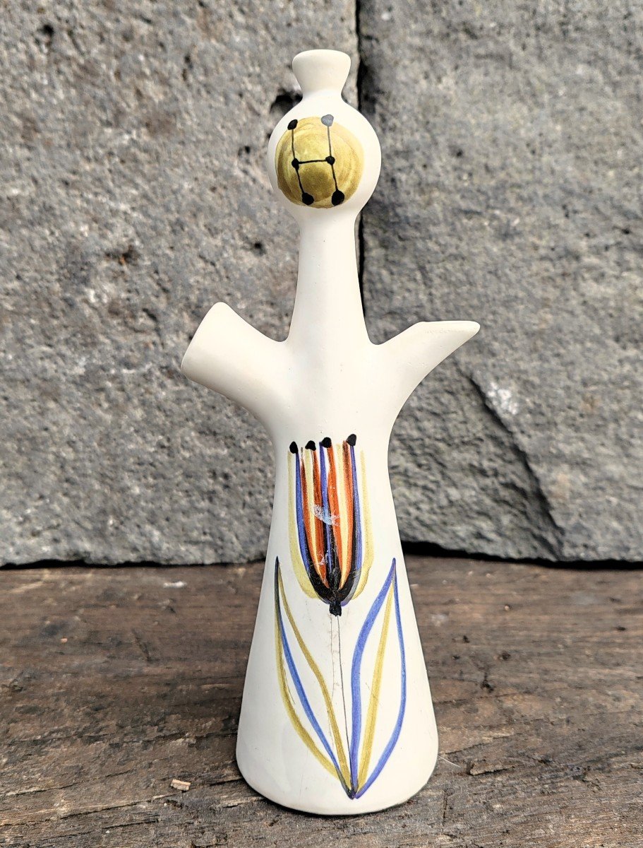 Roger Capron Anthropomorphic Ceramic Vinegar Cruet Oil And Mustard Pot Flower Decor-photo-1