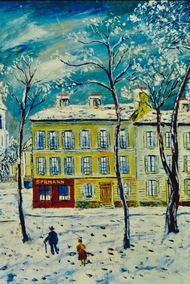 élisée Maclet “montmartre Under The Snow” Oil On Canvas 20th Century-photo-3