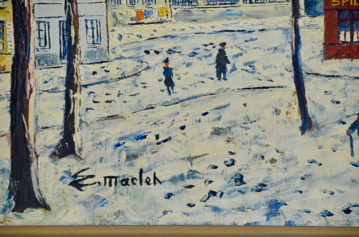 élisée Maclet “montmartre Under The Snow” Oil On Canvas 20th Century-photo-3