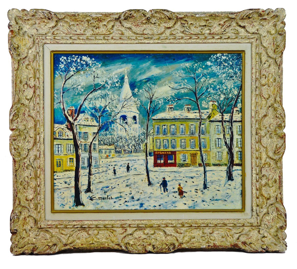 élisée Maclet “montmartre Under The Snow” Oil On Canvas 20th Century