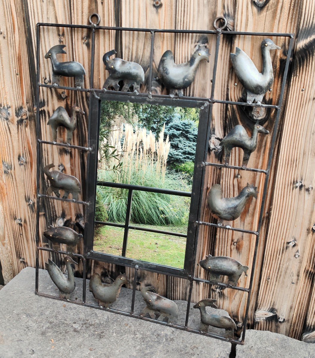 Miroir En Fer Forgé De L’atelier De Marolles 1950/1959