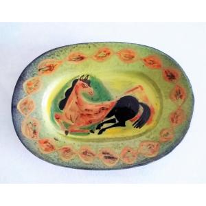 Workshop Menelika Amoudruz/ Imbert Hand Painted Enameled Ceramic Dish Early 20th Century 