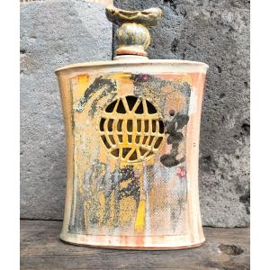 Vincent Potier Important Slightly Curved Cabochon Bottle In Enameled Stoneware 20th Century