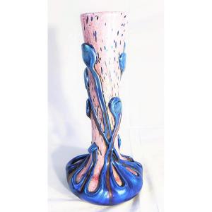 Michele Luzoro Vase Oignon à Long Col Pâte De Verre Biot 1994