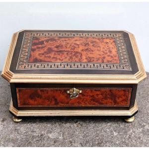 Jewelry Box Case In Burl Marquetry And Brass Napoleon III End Of 19th Century