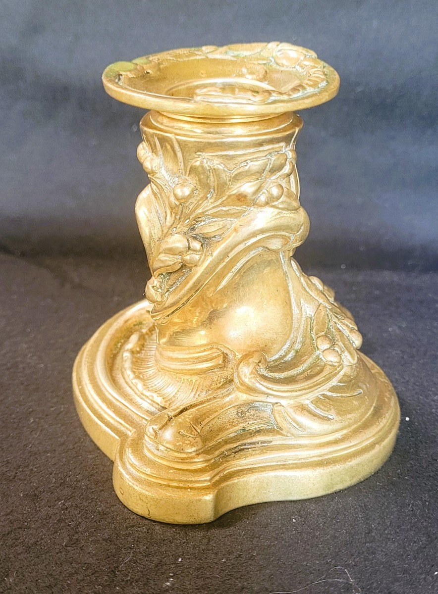 Pair Of Table Candlesticks, 19th Century Gilt Bronze-photo-3