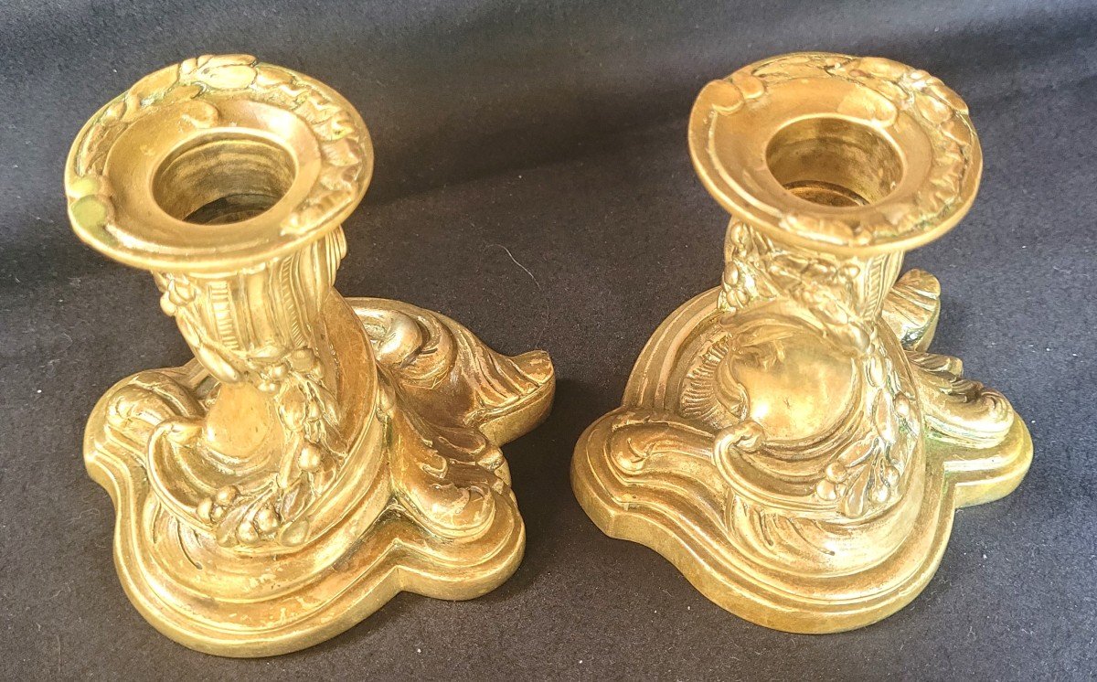 Pair Of Table Candlesticks, 19th Century Gilt Bronze-photo-6