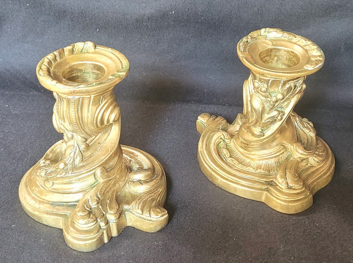 Pair Of Table Candlesticks, 19th Century Gilt Bronze