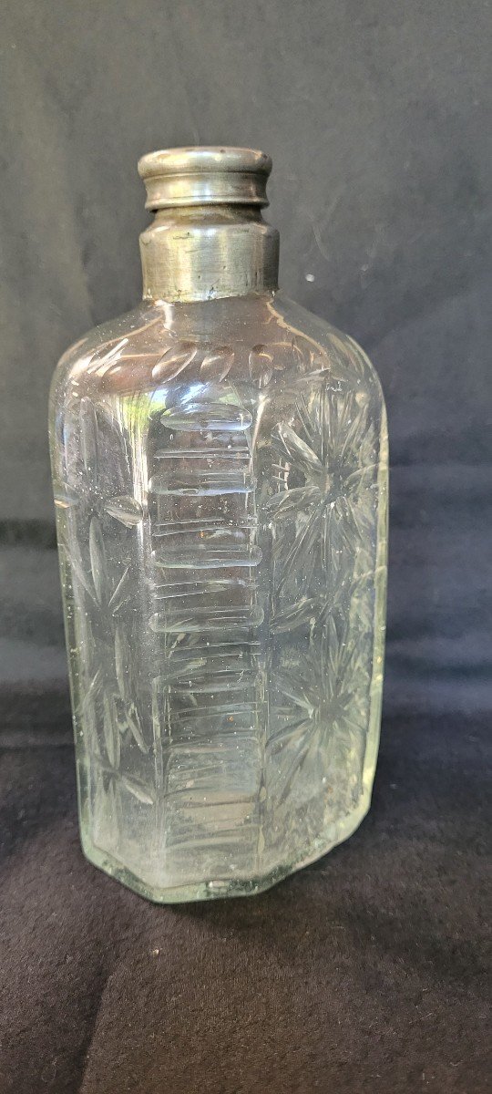 Glass Bottle, 18th Century Pewter Head-photo-2