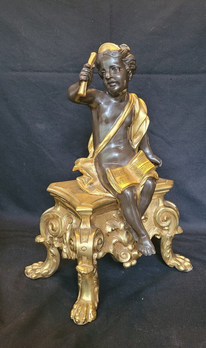 Paire De Chenets , Bronze Aux Putti XIX ème-photo-4