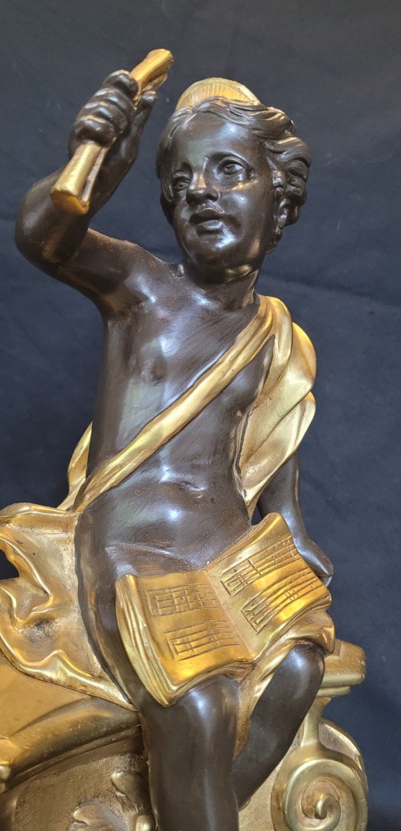 Paire De Chenets , Bronze Aux Putti XIX ème-photo-1