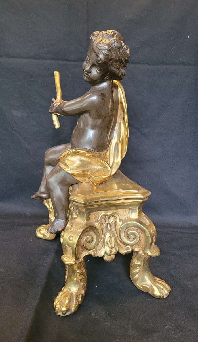 Paire De Chenets , Bronze Aux Putti XIX ème-photo-5