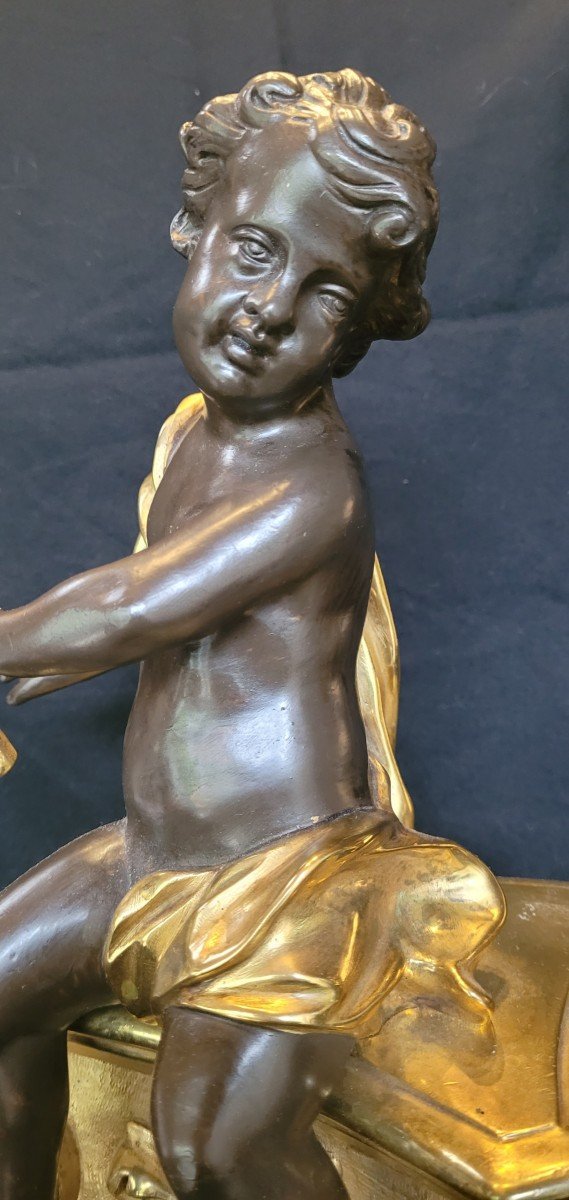 Paire De Chenets , Bronze Aux Putti XIX ème-photo-7