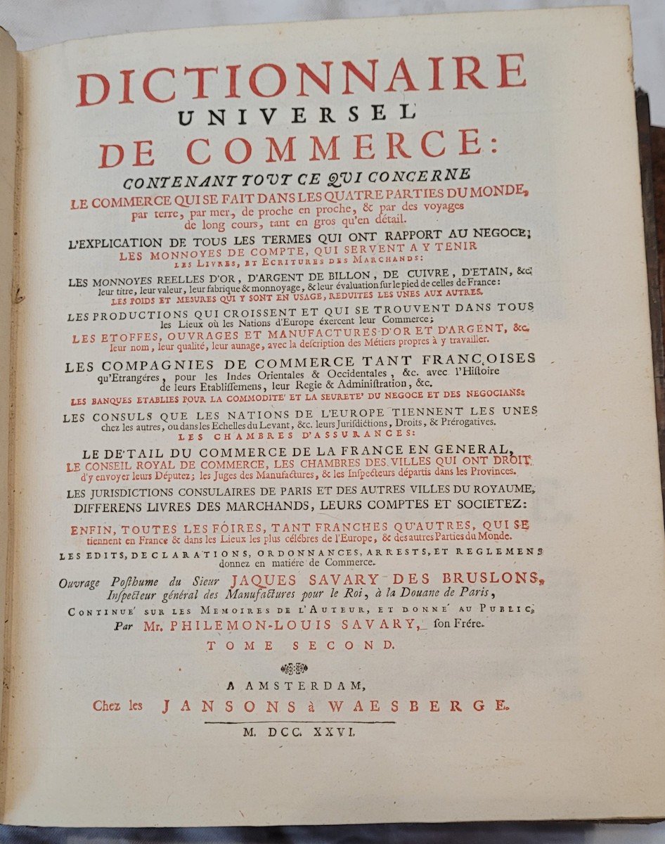 Universal Dictionary Of Commerce, Natural History. Philémon-louis Savary. 1726-photo-3