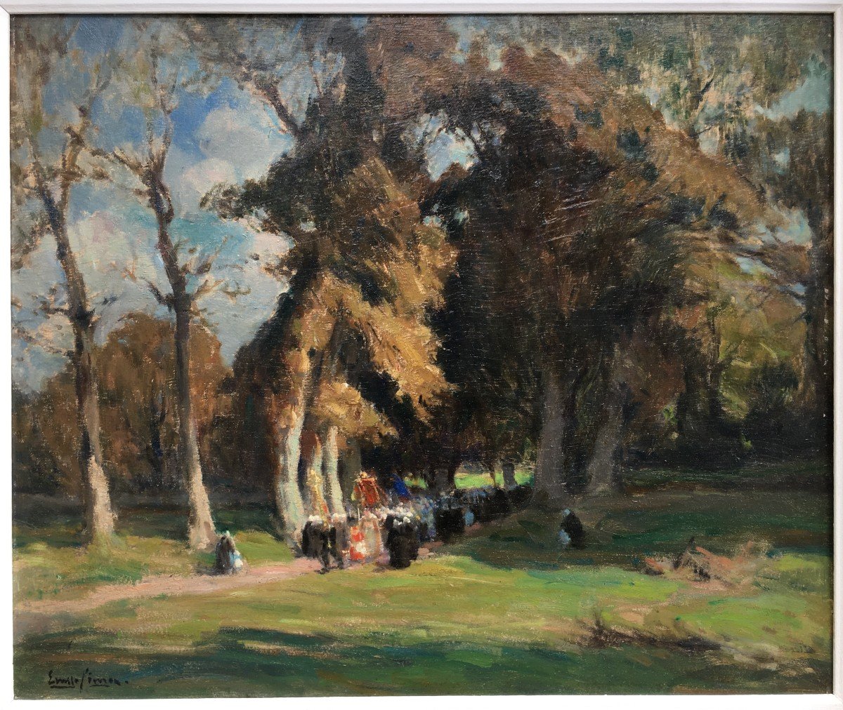 Tableau Pardon En Bretagne Par Emile Simon Procession Sous Les Arbres