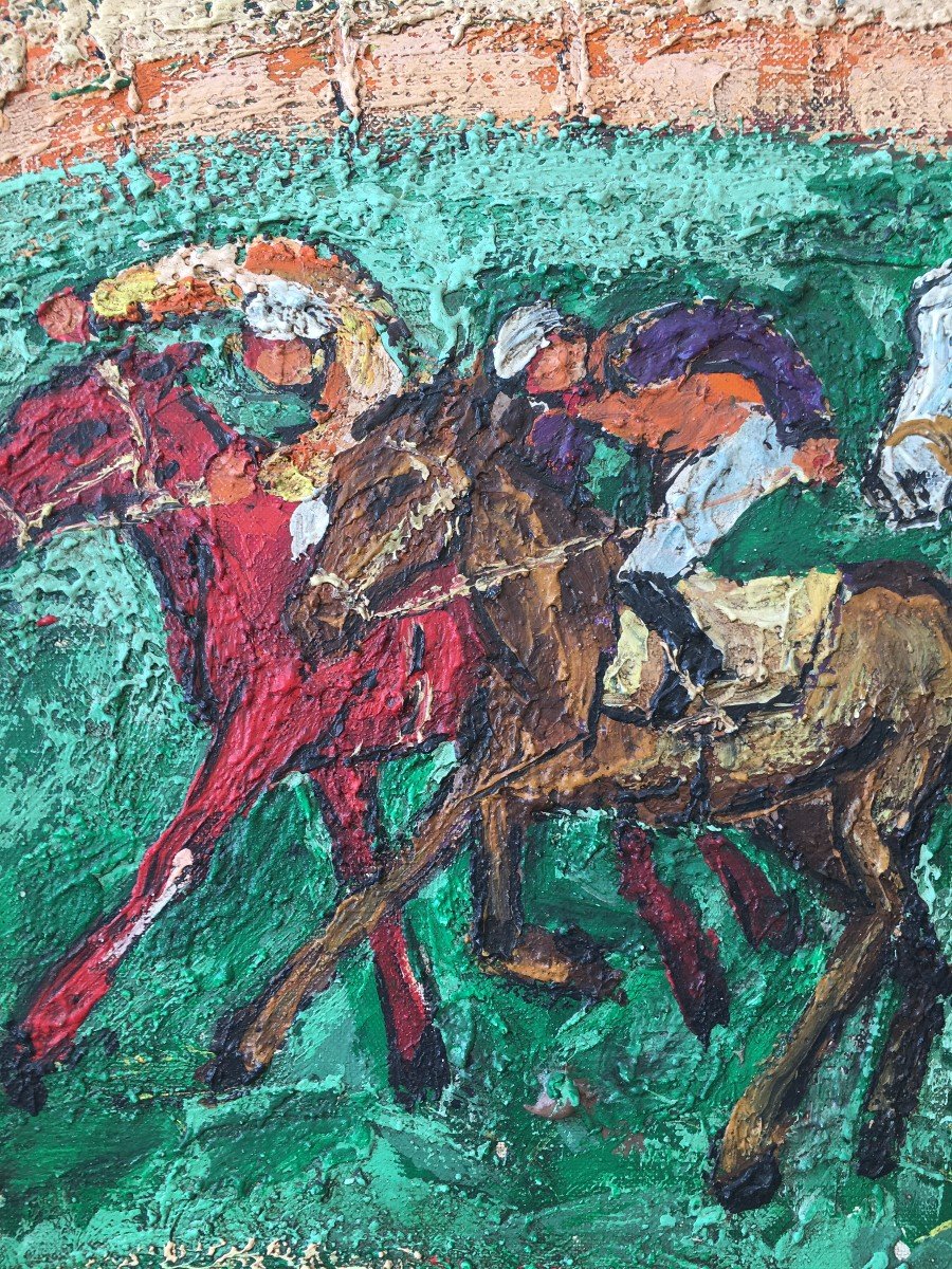 Superb Painting Horse Riders In Deauville By Henri d'Anty-photo-1